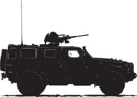 Armored Vehicle in Defense An armored vehicle in a defensive stance. full length silhouette black illustration vector