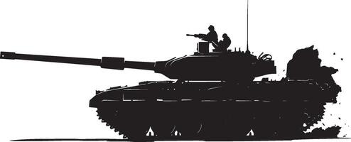 Tank in Action A black silhouette of a tank firing a shell with rising smoke. vector
