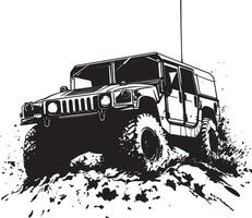 Humvee in Action A silhouette of a Humvee navigating rough ground. vector
