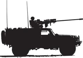Mounted Machine Gun A vehicle with a machine gun turret aimed. full length silhouette black illustration vector