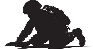 Crawling on Belly A soldier crawling low on their belly, staying close to the ground to avoid detection. full length silhouette black illustration vector