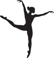 A Ballet dancer lifting one leg through a smooth movement to an extended position, arms flowing with the motion. full length silhouette black illustration vector