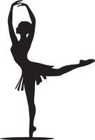 Fifth Position A Ballet dancer with both feet close together, one in front of the other, arms raised above the head in a rounded shape. full length silhouette black illustration vector