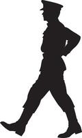 Soldier on March A black silhouette of a soldier marching with high leg and swinging arms. vector