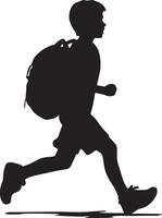 Excited Run A black silhouette of a student running home with a bouncing schoolbag. vector