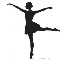 Second Position A Ballet dancer with feet turned outward, apart at shoulder-width, arms rounded to the sides. full length silhouette black illustration vector