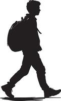 Exploring After School A student walking down the street, exploring with their schoolbag still on, after finishing classes. full length silhouette black illustration vector