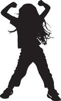 Rhythmic Movement A black silhouette of a child dancing to music, full of energy. vector