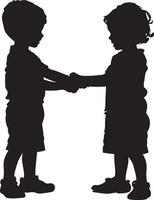 Collaborative Effort A black silhouette of a child handing or lifting an item to a classmate. vector
