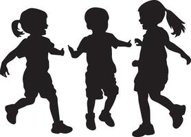Fun Play A black silhouette of children laughing and playing tag together during recess. vector
