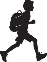 Running to School A student running quickly, schoolbag bouncing slightly on their back, eager to get to class. full length silhouette black illustration vector
