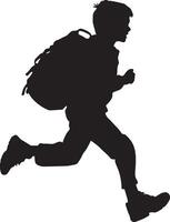 Playing Outside A student running or playing on the playground, schoolbag tossed aside or hanging loosely over their shoulder. full length silhouette black illustration vector