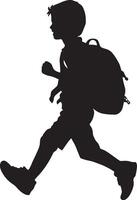 Outdoor Play A black silhouette of a student running on the playground, schoolbag tossed aside. vector