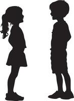 Playing with Friends Two or more children laughing, playing tag, or interacting with each other during recess. full length silhouette black illustration vector