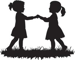 Helping Hands A full-length black of a child working together with classmates, lifting something. vector