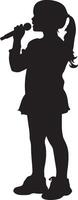 Singing A child standing or sitting, singing during a class performance or music session. full length silhouette black illustration vector