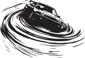Drifting A person controlling a car at high speed, sliding sideways around a bend on a race track. full length silhouette black illustration vector