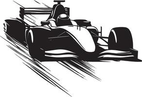 Race Car Precision A black silhouette of a person driving a Formula 1 car, navigating sharp corners. vector