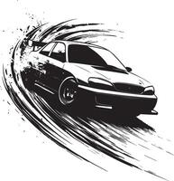 Race Track Drift A black silhouette of a person controlling a car, sliding sideways on a bend. vector