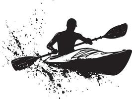 Fast Paddling A silhouette of a person paddling at high speed in a kayak, slicing through the water. vector