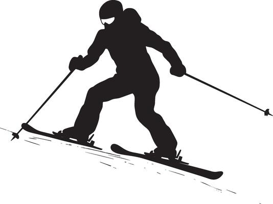Slope Descent A black illustration of a person skiing with bent knees and poles, racing downhill.
