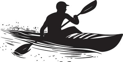 Canoe Racing A full-length black of a person gliding over the water, using powerful strokes. vector