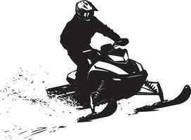 Snowmobile Speed A black silhouette of a person racing across snow, leaning forward on a snowmobile. vector