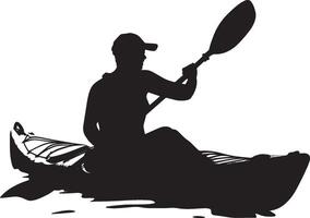 Eskimo Roll Person rolling the kayak upright after capsizing. full length silhouette black illustration vector