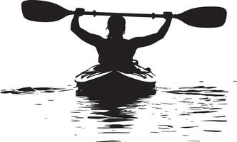 Stretching After Kayaking Person stretching arms while seated in kayak. full length silhouette black illustration vector