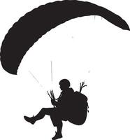 Airborne Flight A full-length black of a person soaring through the sky, lifted by the wind in a paraglider. vector
