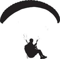 Wind-Fueled Glide A silhouette of a person paragliding high in the air, harnessed to a wing. vector