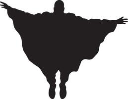Wingsuit Flying A person in a wingsuit, soaring through the air with arms and legs spread. full length silhouette black illustration vector