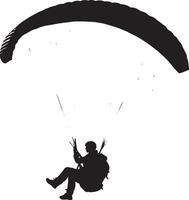 Skyward Soar A black silhouette of a person paragliding, suspended from a parachute-like wing. vector
