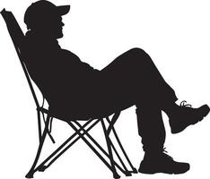 Camp Chair Rest A black silhouette of a person relaxing in a camping chair after a day of hiking. vector