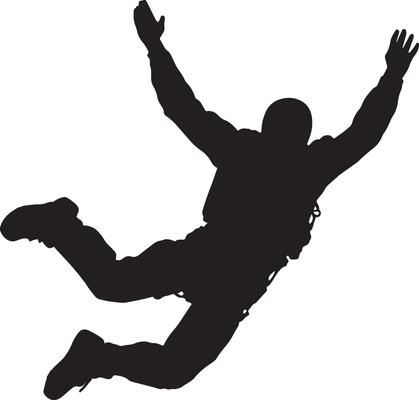 Airborne Freefall A silhouette of a person in freefall, arms and legs spread while descending.