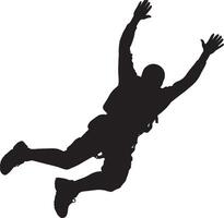 Skyward Dive A black illustration of a person skydiving, falling through the air with limbs outstretched. vector