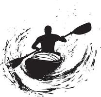 360 Kayak Twist A black silhouette of a person executing a spin, paddling rapidly in a kayak. vector