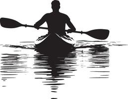 Forward Paddling Individual paddling ahead with both hands gripping the paddle. Full silhouette in black design. vector