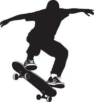 Skater balancing on the rear wheels of the skateboard, with the front wheels elevated off the ground. Full silhouette in black design. vector