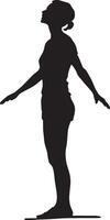 Skater standing with feet shoulder-width apart, knees slightly bent, and arms extended for balance. Full silhouette in black design. vector