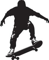Skater riding with their right foot positioned in front, standing relaxed on the board. Full silhouette in black design. vector
