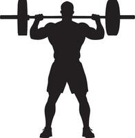 A lifter standing tall with a barbell resting on their shoulders or in their hands, looking satisfied after a successful lift. full length silhouette black illustration vector