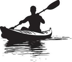 Low Angle Stroke Person paddling with a shallow stroke for long distances. full length silhouette black illustration vector