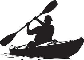 High Angle Stroke Individual paddling with the paddle raised for powerful strokes. Full silhouette in black design. vector