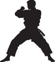 A figure executing a raised arm defense to shield themselves from an overhead attack aimed at the head. Full-length silhouette black illustration. vector