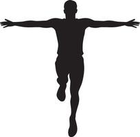 A jumper descending toward the sandpit with both legs extended ahead. full length silhouette black illustration vector