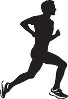An athlete in a consistent running motion, emphasizing endurance and focus. Full-length silhouette black illustration. vector