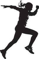 A badminton player rotating on one foot while preparing for a shot from an unexpected angle. full length silhouette black illustration vector