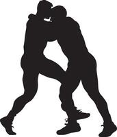 A wrestler gripping one leg of the opponent, destabilizing them and pulling them off balance. Full-length silhouette black illustration. vector
