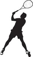 A badminton player quickly moving backward, tracking the shuttlecock while preparing for a return. full length silhouette black illustration vector